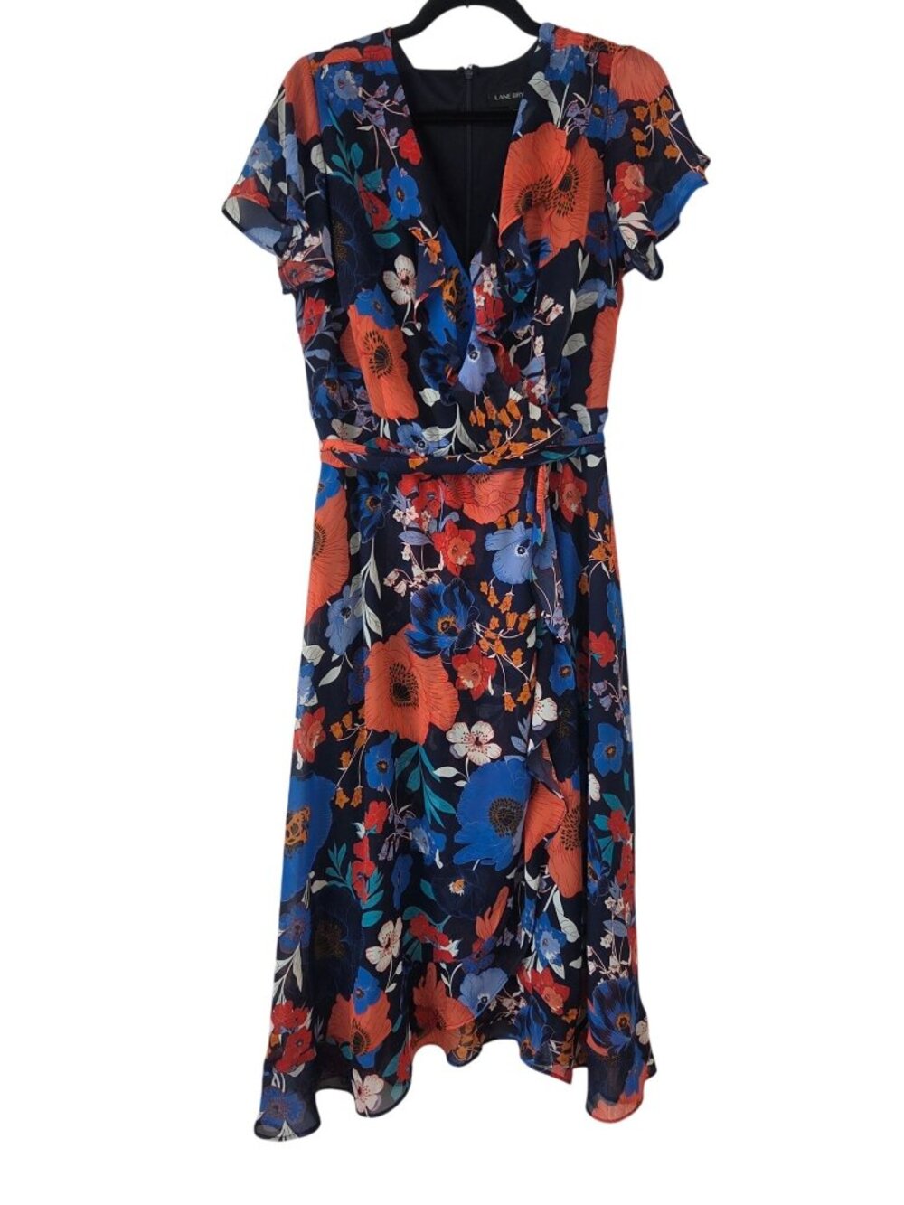 Lane Bryant Chiffon Floral Midi Maxi Dress Navy Blue Women's 16